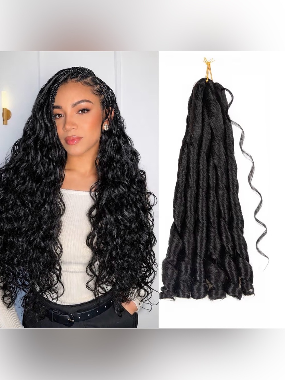 24” French Curl Braiding Hair Boho Crochet Extensions Soft Bouncy Black